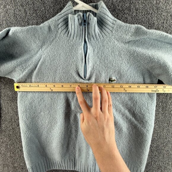 Lacoste Men Sweater Pullover 1/4 Zip Light Blue Knit Pure Wool Croc Logo Adult - Picture 9 of 14
